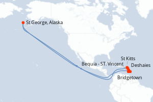 Carte de l'itinéraire de croisière Bridgetown-Bridgetown d'une durée de 8 jours