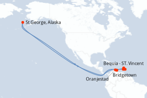 Carte de l'itinéraire de croisière Bridgetown-Bridgetown d'une durée de 10 jours