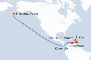 Carte de l'itinéraire de croisière Bridgetown-Bridgetown d'une durée de 10 jours