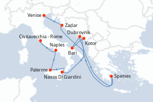 Carte de l'itinéraire de croisière Venise-Civitavecchia - Rome d'une durée de 10 jours