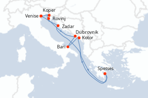 Carte de l'itinéraire de croisière Venise-Venise d'une durée de 9 jours