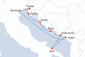 Carte de l'itinéraire de croisière Venise-Venise d'une durée de 9 jours