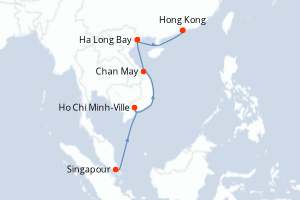 Carte de l'itinéraire de croisière Singapour-Hong Kong d'une durée de 14 jours