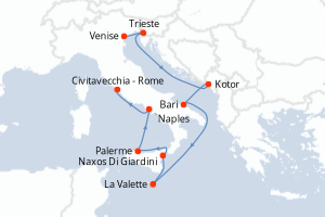 Carte de l'itinéraire de croisière Venise-Civitavecchia - Rome d'une durée de 10 jours