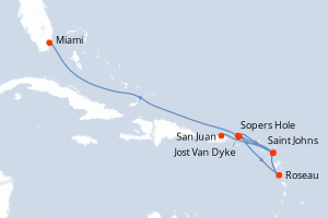 Carte de l'itinéraire de croisière San Juan-Miami d'une durée de 8 jours