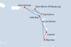 Carte de l'itinéraire de croisière Saint-Martin (Philipsburg)-Saint-Martin (Philipsburg) d'une durée de 7 jours