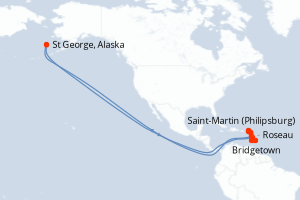 Carte de l'itinéraire de croisière Saint-Martin (Philipsburg)-Bridgetown d'une durée de 7 jours