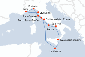 Carte de l'itinéraire de croisière Nice-Nice d'une durée de 12 jours