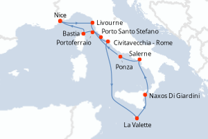 Carte de l'itinéraire de croisière Nice-Nice d'une durée de 12 jours