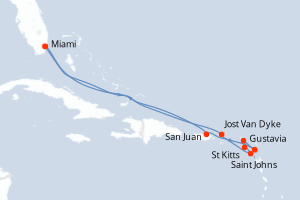Carte de l'itinéraire de croisière Miami-Miami d'une durée de 11 jours
