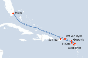 Carte de l'itinéraire de croisière Miami-Miami d'une durée de 12 jours