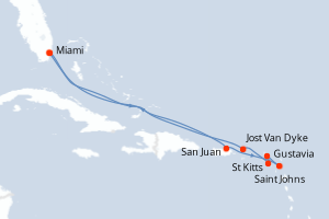 Carte de l'itinéraire de croisière Miami-Miami d'une durée de 10 jours
