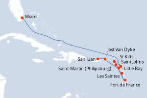 Carte de l'itinéraire de croisière Miami-San Juan d'une durée de 10 jours