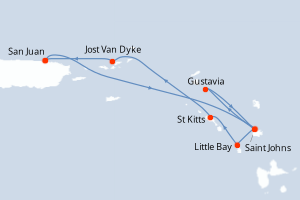 Carte de l'itinéraire de croisière San Juan-San Juan d'une durée de 7 jours