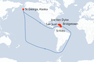 Carte de l'itinéraire de croisière San Juan-Bridgetown d'une durée de 10 jours