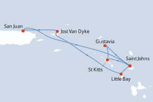Carte de l'itinéraire de croisière San Juan-San Juan d'une durée de 7 jours
