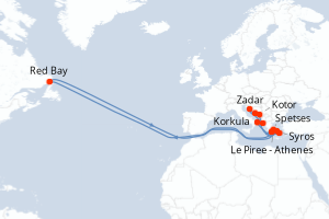 Carte de l'itinéraire de croisière Spetses-Le Piree - Athenes d'une durée de 11 jours