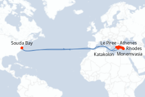 Carte de l'itinéraire de croisière Le Piree - Athenes-Le Piree - Athenes d'une durée de 7 jours