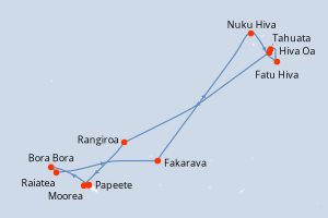 Carte de l'itinéraire de croisière Papeete-Papeete d'une durée de 14 jours