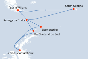 Carte de l'itinéraire de croisière Puerto Williams-Puerto Williams d'une durée de 15 jours