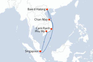 Carte de l'itinéraire de croisière Singapour-Singapour d'une durée de 10 jours