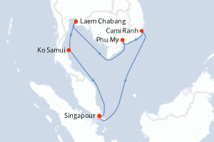 Carte de l'itinéraire de croisière Singapour-Singapour d'une durée de 9 jours