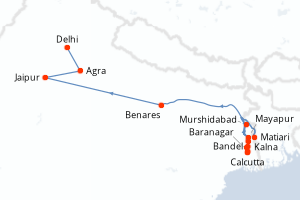 Carte de l'itinéraire de croisière Calcutta-Benares d'une durée de 15 jours