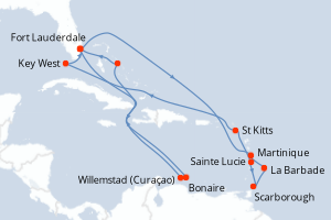 Carte de l'itinéraire de croisière Fort Lauderdale-Fort Lauderdale d'une durée de 21 jours