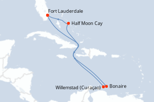 Carte de l'itinéraire de croisière Fort Lauderdale-Fort Lauderdale d'une durée de 9 jours