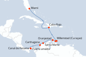 Carte de l'itinéraire de croisière Fuerte amador-Miami d'une durée de 11 jours