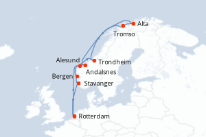 Carte de l'itinéraire de croisière Rotterdam-Rotterdam d'une durée de 14 jours