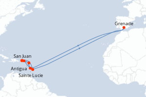Carte de l'itinéraire de croisière San Juan-San Juan d'une durée de 14 jours