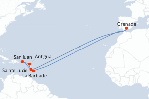 Carte de l'itinéraire de croisière San Juan-San Juan d'une durée de 7 jours