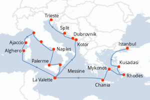 Carte itinéraire croisière Explorando el Mediterráneo - 21 jours au départ de Istanbul - Méditerranée