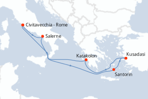 Carte de l'itinéraire de croisière Civitavecchia - Rome-Civitavecchia - Rome d'une durée de 7 jours