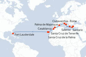 Carte itinéraire croisière Pasaje por el Mediterráneo, el Egeo y Ma - 23 jours au départ de Civitavecchia - Rome - Transatlantique