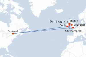 Carte de l'itinéraire de croisière Southampton-Southampton d'une durée de 7 jours