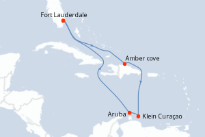 Carte de l'itinéraire de croisière Fort Lauderdale-Fort Lauderdale d'une durée de 8 jours