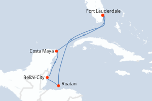 Carte de l'itinéraire de croisière Fort Lauderdale-Fort Lauderdale d'une durée de 7 jours