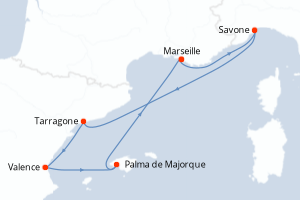 Carte de l'itinéraire de croisière Marseille-Marseille d'une durée de 6 jours