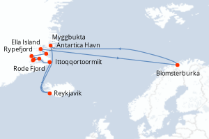 Carte de l'itinéraire de croisière Reykjavik-Reykjavik d'une durée de 14 jours