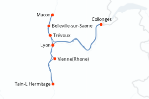 Carte de l'itinéraire de croisière Lyon-Lyon d'une durée de 4 jours