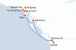Carte itinéraire croisière États-Unis, Canada - 9 jours au départ de Seattle - Alaska