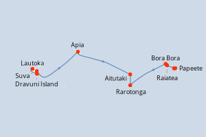 Carte de l'itinéraire de croisière Lautoka-Papeete d'une durée de 12 jours
