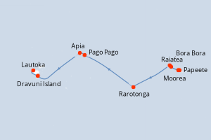 Carte de l'itinéraire de croisière Papeete-Lautoka d'une durée de 13 jours