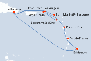 Carte de l'itinéraire de croisière Bridgetown-Bridgetown d'une durée de 14 jours