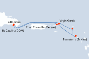 Carte de l'itinéraire de croisière La Romana-La Romana d'une durée de 7 jours