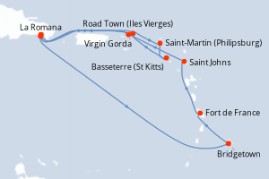 Carte de l'itinéraire de croisière Bridgetown-Bridgetown d'une durée de 14 jours