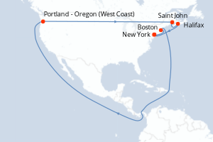 Carte itinéraire croisière États-Unis, Canada - 8 jours au départ de New York - Amérique du Nord