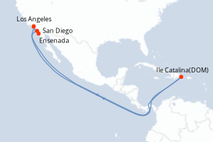 Carte de l'itinéraire de croisière Los Angeles-Los Angeles d'une durée de 5 jours